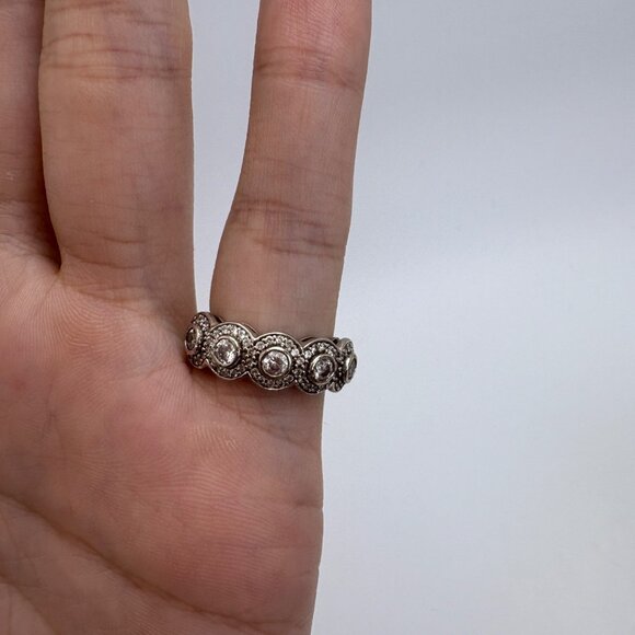 VTG Ritani Solid Sterling Silver 925 CZ Halo Tapered Band Ring Size 5 - Picture 7 of 11